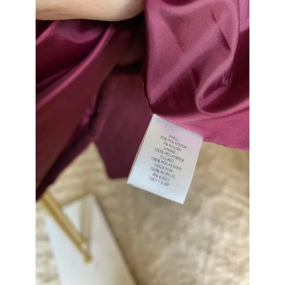 Christopher & Banks Quilted Peacoat Maroon Toggle Button Hooded Jacket L Classic - Picture 5 of 12